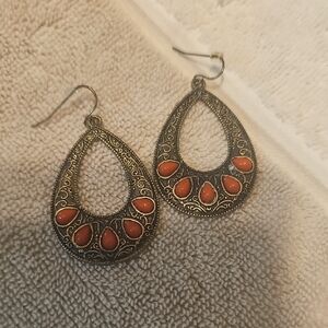 Elegant Gold and Orange Teardrop Earrings